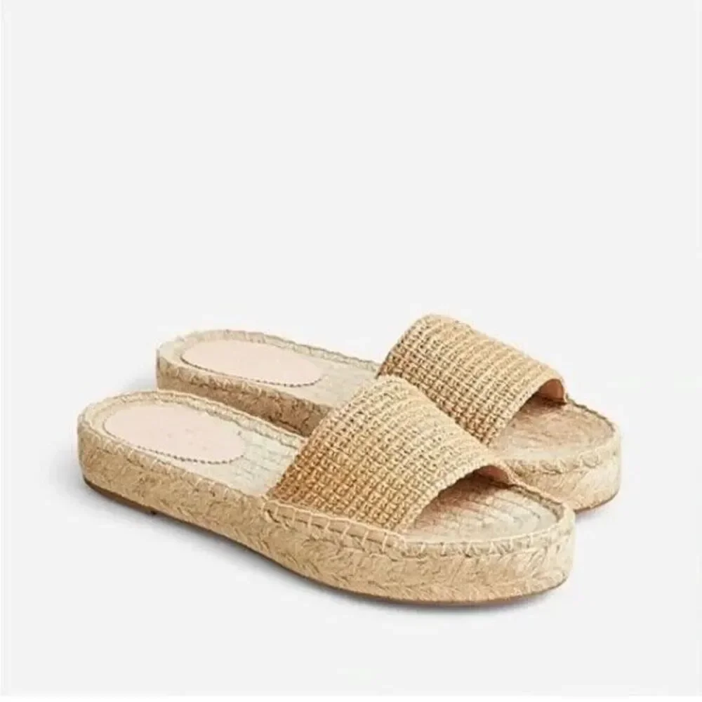 J. Crew Size 10 Raffia Woven Slip On Espadrille Sandals Beige Natural Casual NWT